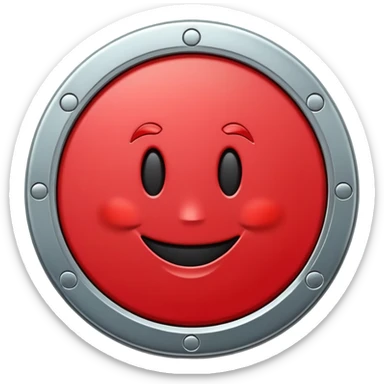 Red token or coin with a capital letter T and a smiling face sticker