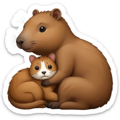 capybara and a cat cudding with each other sticker