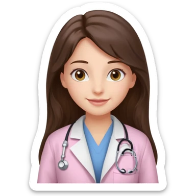 happy long haired brunette girl hazel eyes in light pink at the doctor's sticker