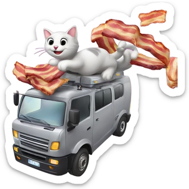 cat flying whilst eating bacon and smiling on top of a rainbow whilst repairing a car engine within a crane  sticker