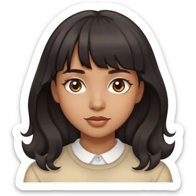 Brown girl, with wavy black hair, straight bangs, brown eyes sticker