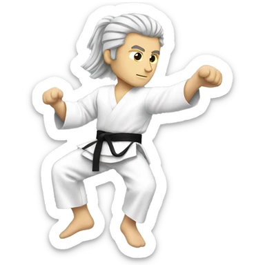 karate kick white man long black hair sticker