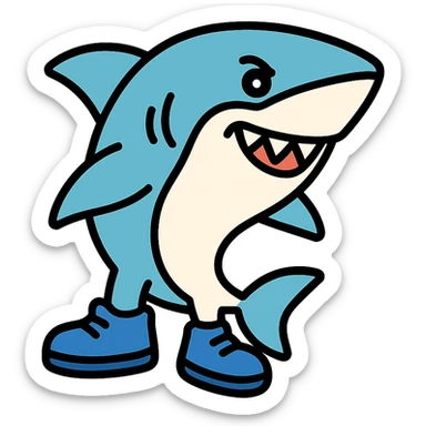 shark with blue shoes color outline icon sticker
