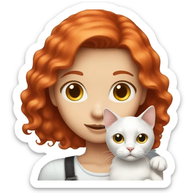 Red head girl holding white cat black spots sticker