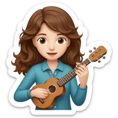 A fair-skinned girl with wavy brown hair is playing the ukulele. sticker