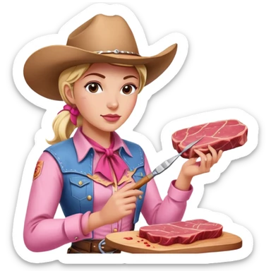 pink cowgirl painting a SPAM meat portrait landscape  sticker