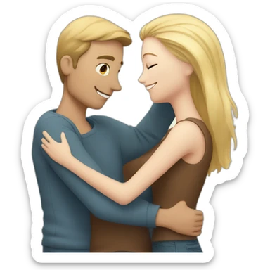 Hug couple with a white man with brown hair and a white girl blond hair sticker
