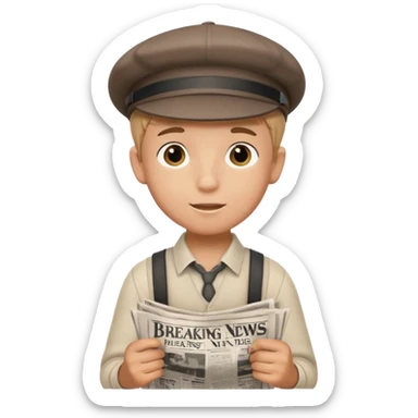newsies musical emoji of young newsie boy holding a newspaper that says breaking news sticker