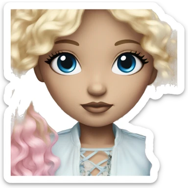 ocean blue doll eyes, blonde hair, feminine, pink, girl, angelic sticker