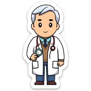 professional mature male doctor around 60 with stethoscope and white coat sticker