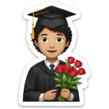 Graduated Students, Male,  brown skin, black curly hair, wearing graduation cap, holding bouquet of flowers
 sticker
