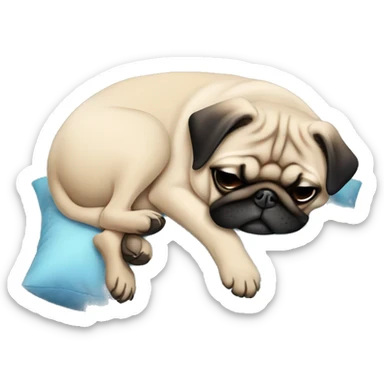 a pug dog sleeping on pillow sticker