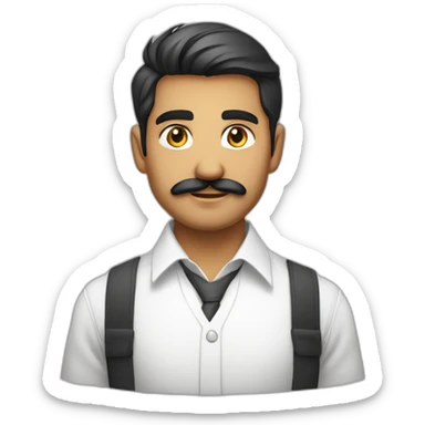 Young indian white tone Businessman in plain white shirt with sleeve up and mustach sticker