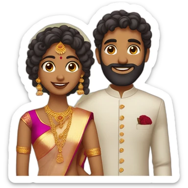 south indian girl with curly hair marrying south indian guy with straight hair and beard sticker