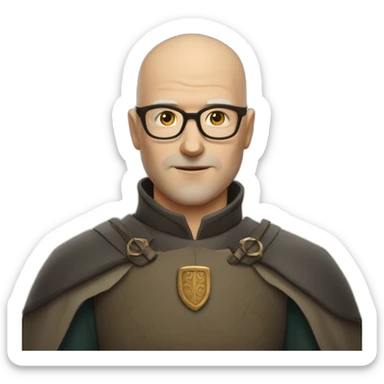 Middle Ages white male bald head short beard square glasses sticker