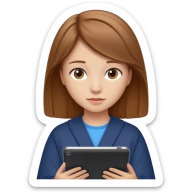 Girl with light brown hair studying with an iPad sticker