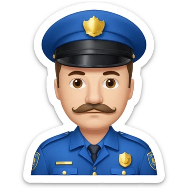 Middle-aged, male,solemn, mustache, police uniform in blue sticker