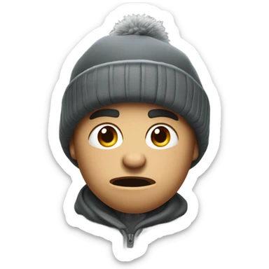 The face of an angry young man wearing a winter hat and saying bad things sticker