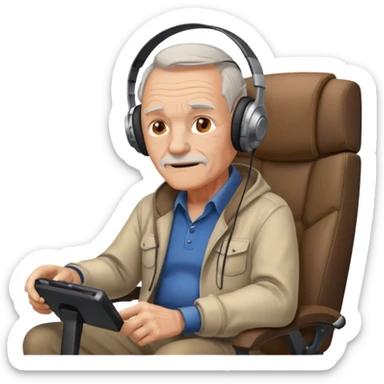 old man in gaming chair at a gaming desk sticker