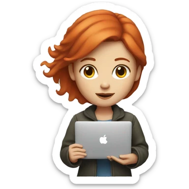 A red-haired girl with a MacBook  sticker