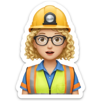 surprised construction worker blond curly haired woman wearing ppe sticker