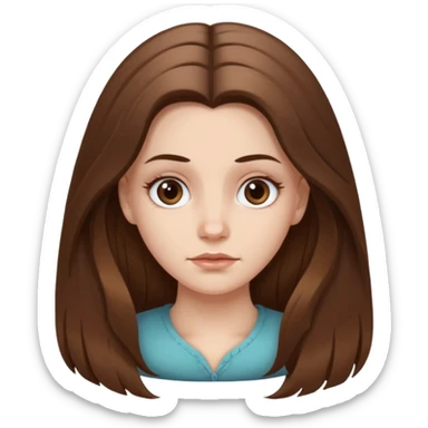 a white girl, face oval not so full, brown long hair, hairstyle: holding half hair back with two medium tall strands of hair on her face, her eyes brown a bit drawn  sticker