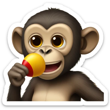 A monkey holds a maracas and shows its tongue sticker