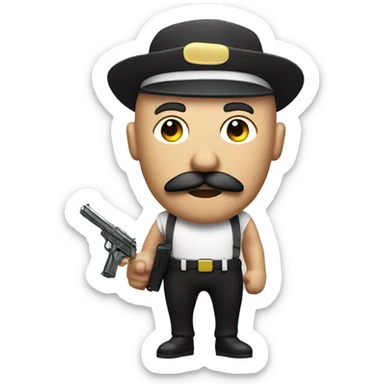 Buzzed head and mustache runner with pistol sticker