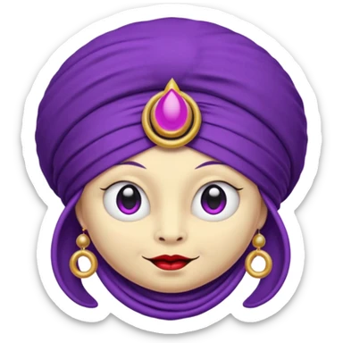 Saturn 🪐 with its rings as the main focus, wearing a whimsical turban, with a small purple devil face 😈, cartoon emoji style, vibrant and centered.
 sticker