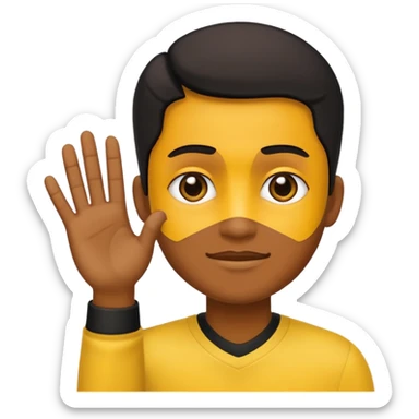 Emojic desatasco mesías en amarillo y negro mano arriba sticker