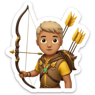 The classic hunter image with a bow and arrow on his back, dressed in brown yellow with some animal made decorations on his clothes sticker