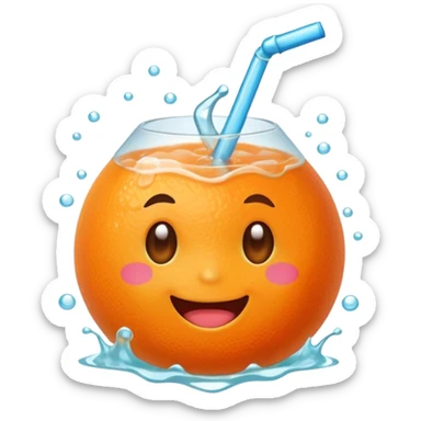 Cute emoji of a super-sweet mandarin orange with a fizzy soda-like feeling, juicy splash, bright orange color, happy expression, kawaii style, transparent background. sticker