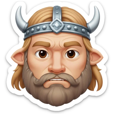  viking face with furrowed eyebrows looking upwards with thumb and index finger resting on its chin. sticker