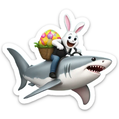 easter bunny riding a shark  sticker