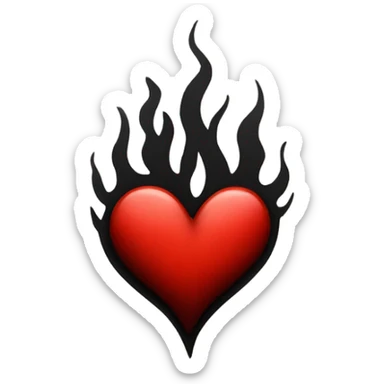Red heart on fire with black flames  sticker