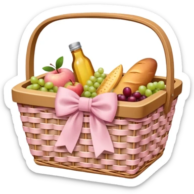 picnic basket with a soft pink bow, natural woven texture sticker