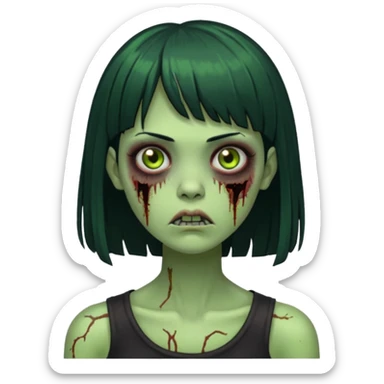 garota zumbi verde com os cabelos pretos longos e com franja curta sticker