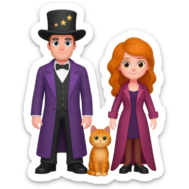 magician couple and their pet cat sticker