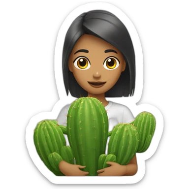 Femme qui tient trois cactus sticker