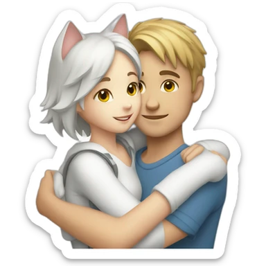 White-CatGirl-hugging-boy sticker