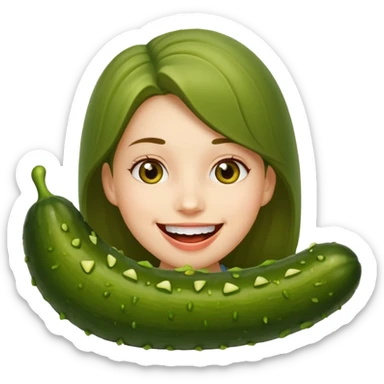 A girl with a huge pickle in side her mouth  sticker