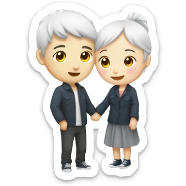 Hug kiss asia male and female white skin sticker
