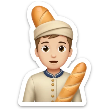 boy getting hit on the head with a baguette sticker