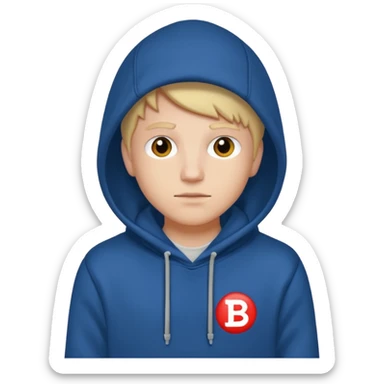 make an image of white person wearing hoodie with BST letters on it sticker