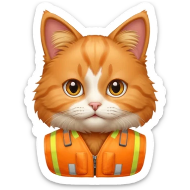 A very cute cat wearing a safety vest sticker