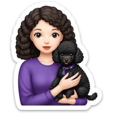 Beautiful girl holding a black toy poodle sticker