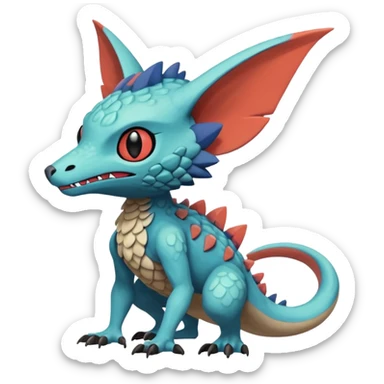 randomly colored colorful edgy anthropomorphic painted Fakémon-Pokémon-Trico-Vernid-creature sticker