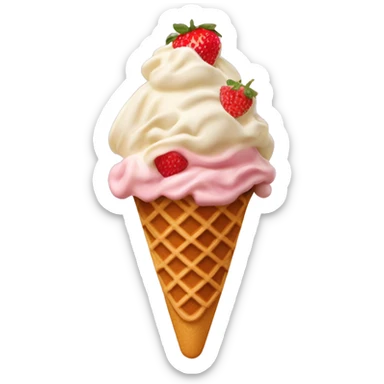 Ice cream gelato flavor strawberry and vanilla with waffles on top sticker