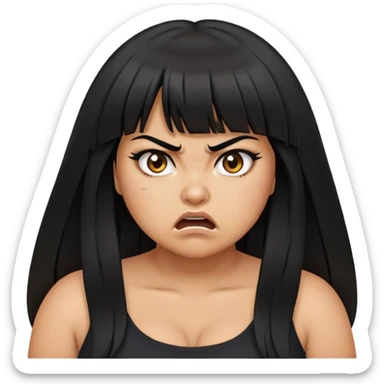 Latina girl with bangs black long hair plus size angry emotion sticker