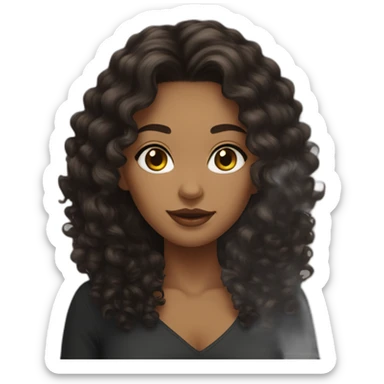 woman light brown skin long dark curly hair with black cat sticker